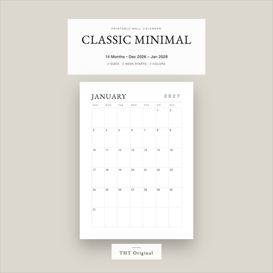 Classic Minimal Wall 2027 PrintableCalendar