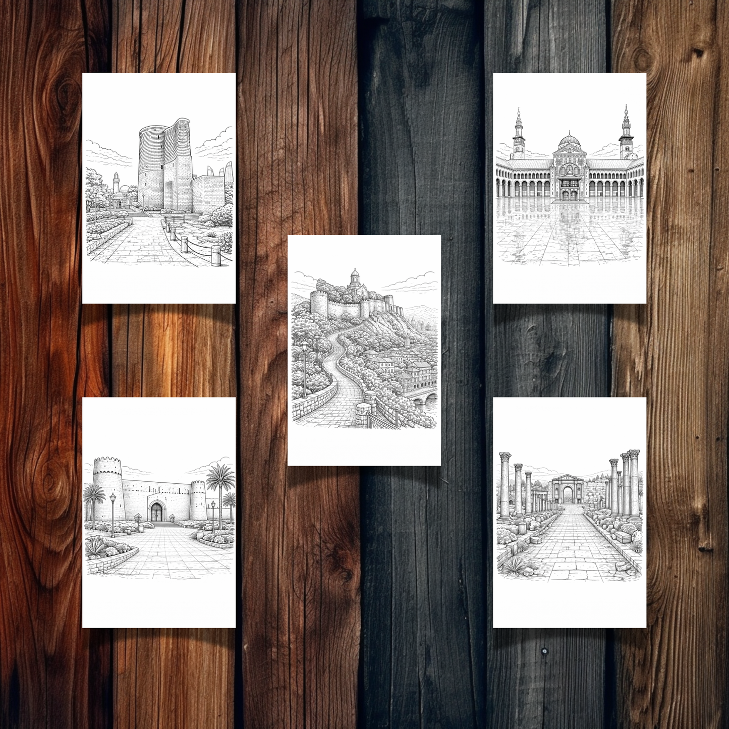 West Asia Landmarks Coloring Book – 20 Printable Pages for Adults & Kids | Digital Download PDF