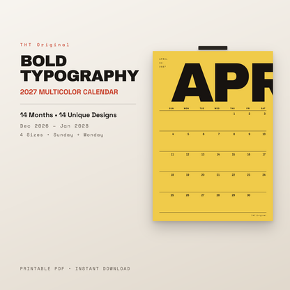 Bold Typography 2027 Printable Wall Calendar