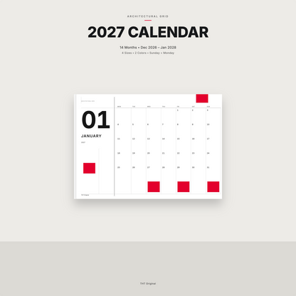 Architectural Grid Swiss Minimalist Printable Calendar 2027