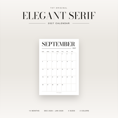Elegant Serif 2027 Calendar Printable