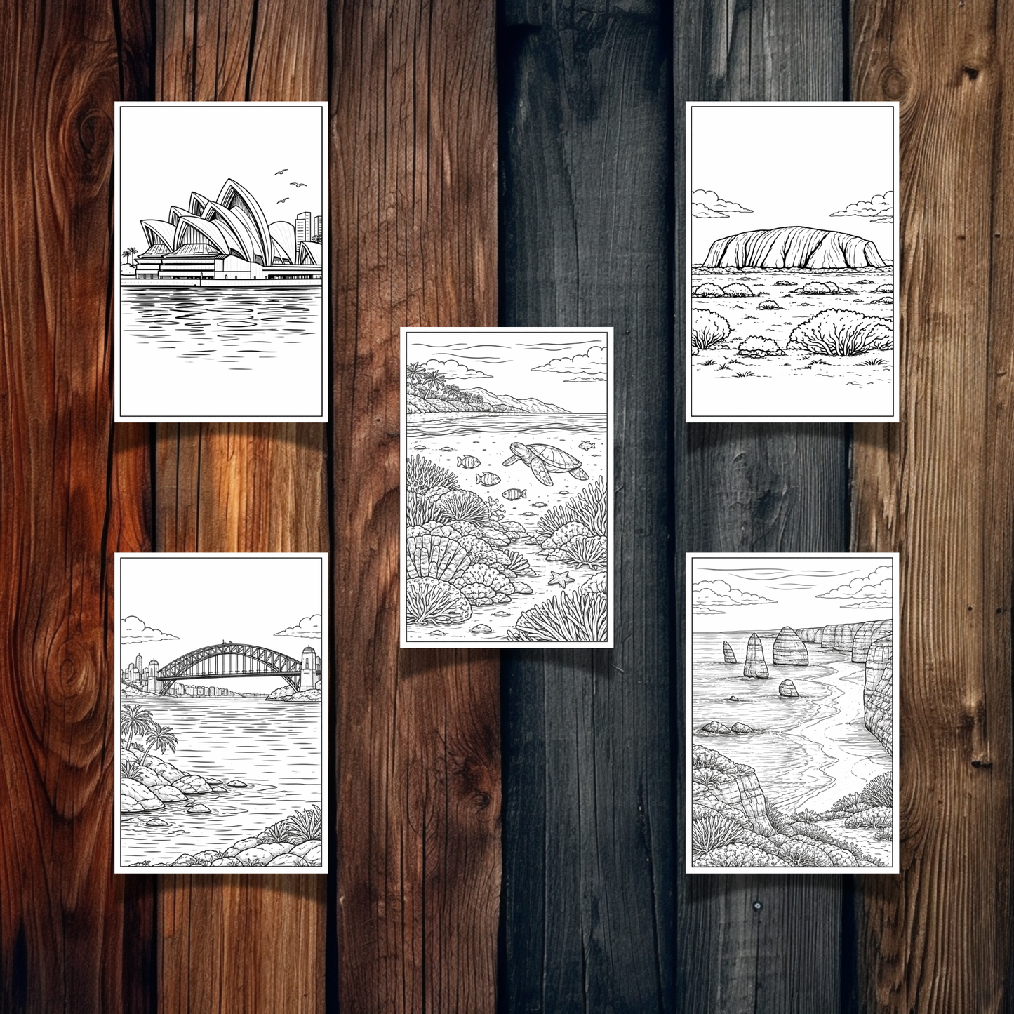 Australia & New Zealand Landmarks Coloring Book – 15 Printable Pages for Adults & Kids | Digital Download PDF