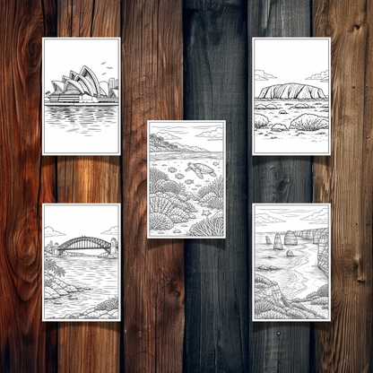 Australia & New Zealand Landmarks Coloring Book – 15 Printable Pages for Adults & Kids | Digital Download PDF