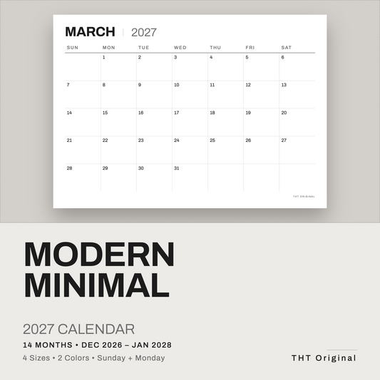 Modern Minimal 2027 Calendar Printable