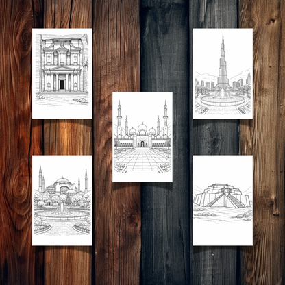 West Asia Landmarks Coloring Book – 20 Printable Pages for Adults & Kids | Digital Download PDF