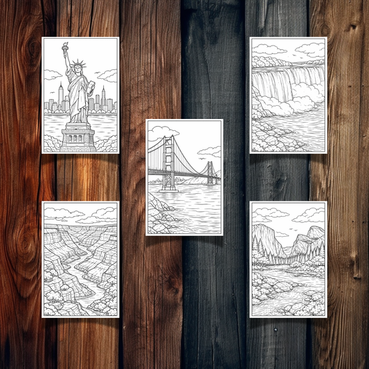 North America Landmarks Coloring Book – 20 Printable Pages for Adults & Kids | Digital Download PDF