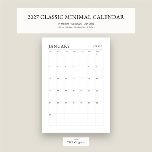 Classic Minimal Wall 2027 PrintableCalendar
