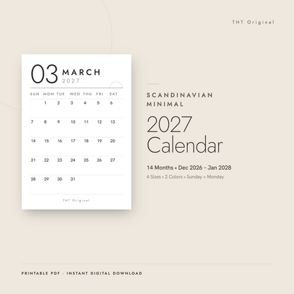 Scandinavian Minimal 2027 Calendar Printable Nordic Wall