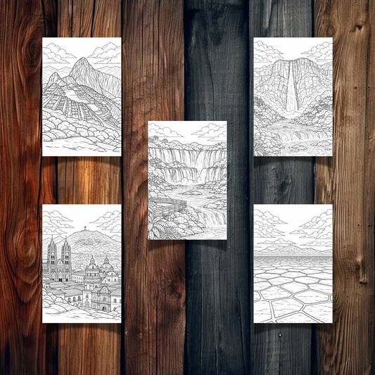 South America Landmarks Coloring Book – 20 Printable Pages for Adults & Kids | Digital Download PDF