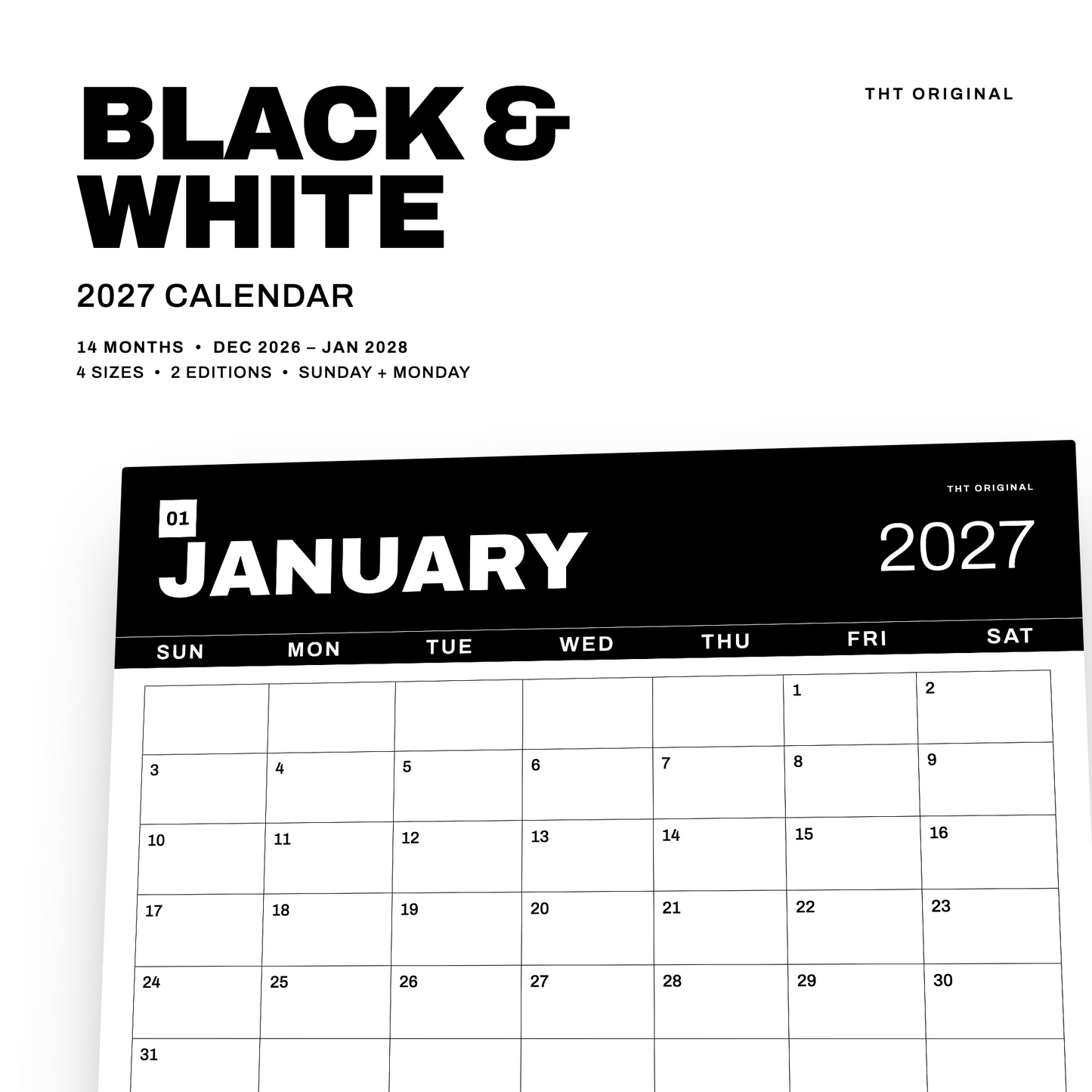 Black & White 2027 Calendar Printable