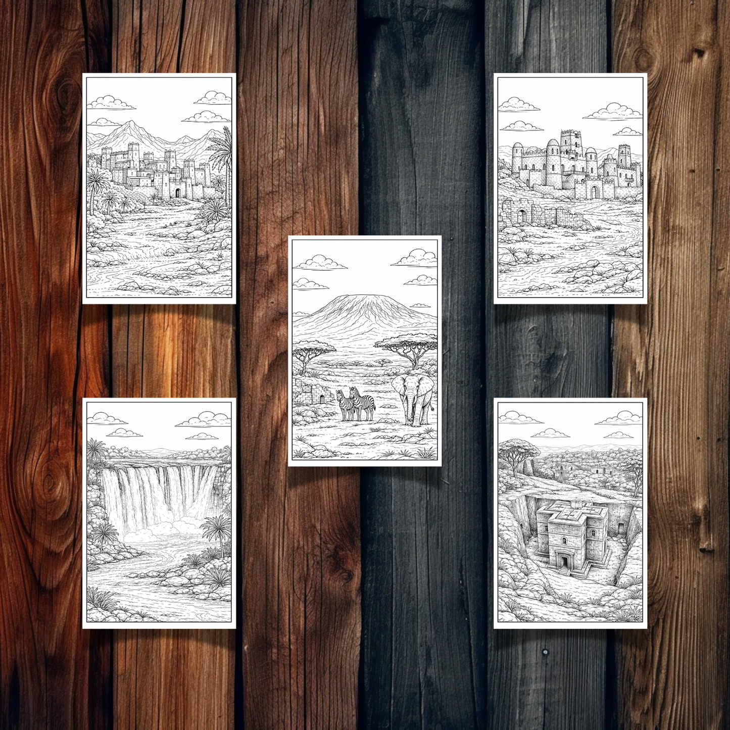 Africa Landmarks Coloring Book – 20 Printable Pages for Adults & Kids | Digital Download PDF