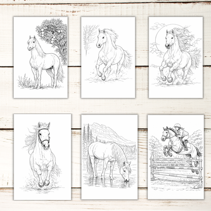 Horse Coloring Book – 50 Printable Pages for Adults & Kids | Digital Download PDF