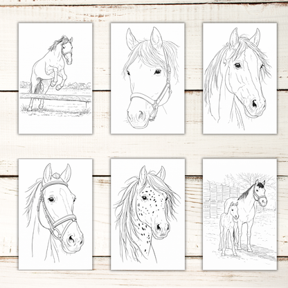 Horse Coloring Book – 50 Printable Pages for Adults & Kids | Digital Download PDF