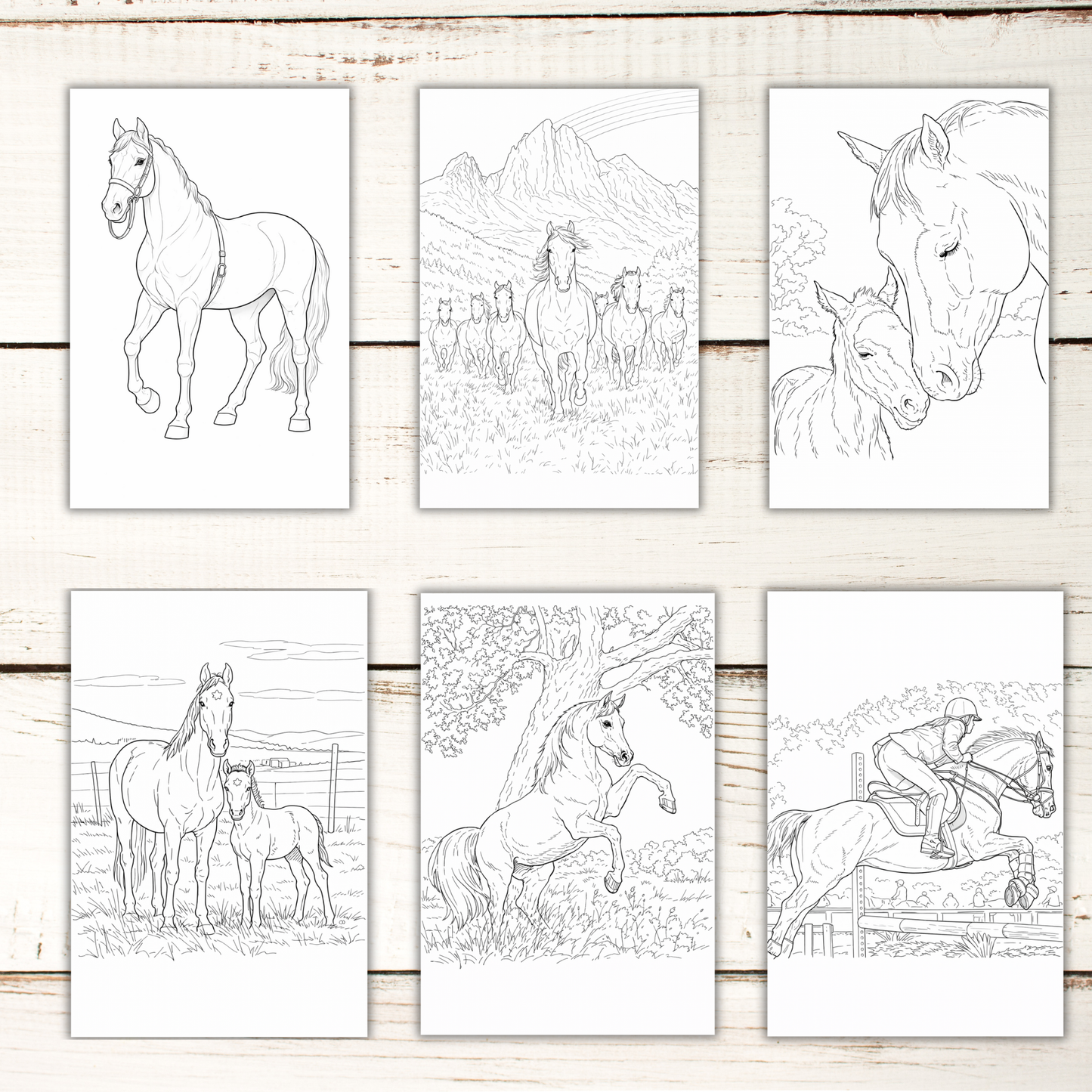 Horse Coloring Book – 50 Printable Pages for Adults & Kids | Digital Download PDF
