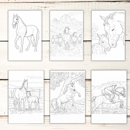 Horse Coloring Book – 50 Printable Pages for Adults & Kids | Digital Download PDF