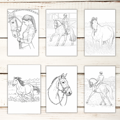 Horse Coloring Book – 50 Printable Pages for Adults & Kids | Digital Download PDF