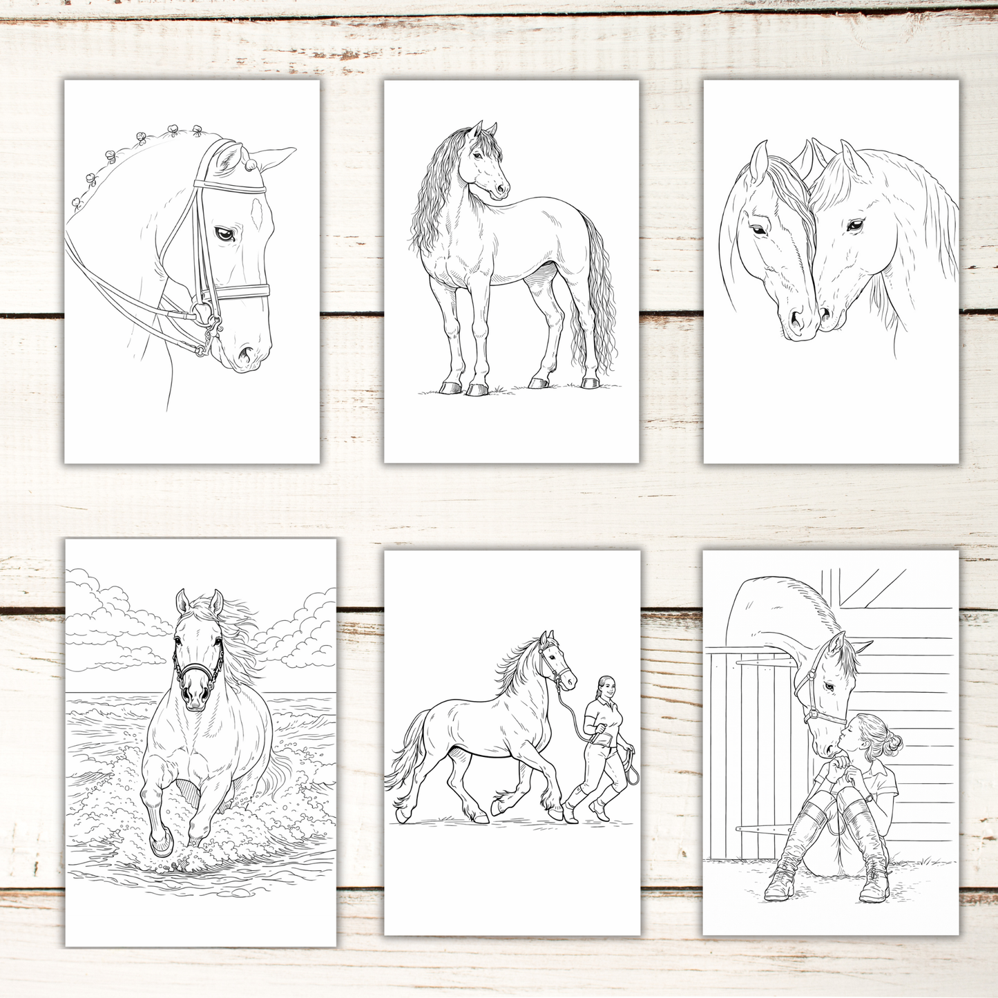 Horse Coloring Book – 50 Printable Pages for Adults & Kids | Digital Download PDF