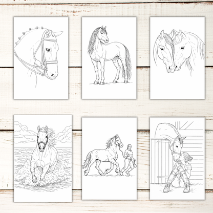 Horse Coloring Book – 50 Printable Pages for Adults & Kids | Digital Download PDF