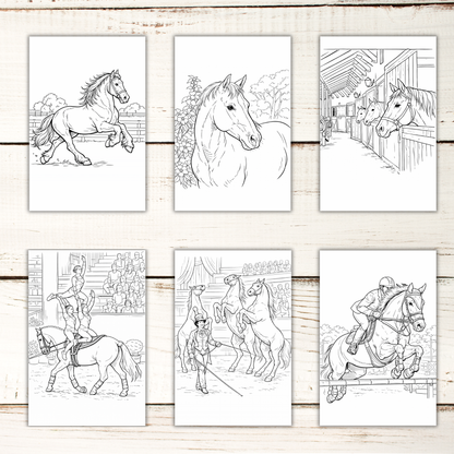 Horse Coloring Book – 50 Printable Pages for Adults & Kids | Digital Download PDF
