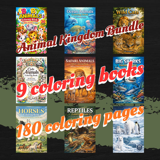 Animal Kingdom Coloring Book Bundle 180 coloring pages digital download