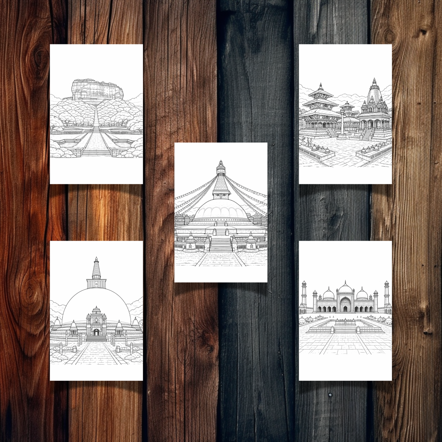 Central, South & Southeast Asia Landmarks Coloring Book – 30 Printable Pages | Digital Download PDF