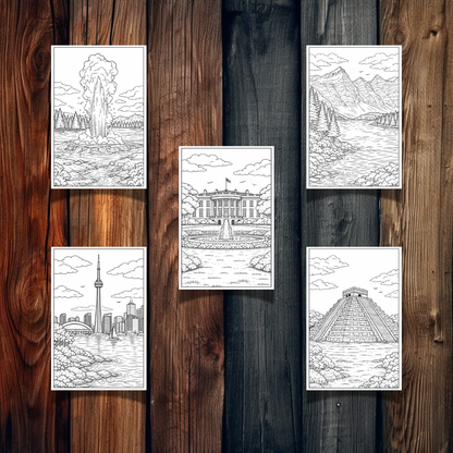 North America Landmarks Coloring Book – 20 Printable Pages for Adults & Kids | Digital Download PDF