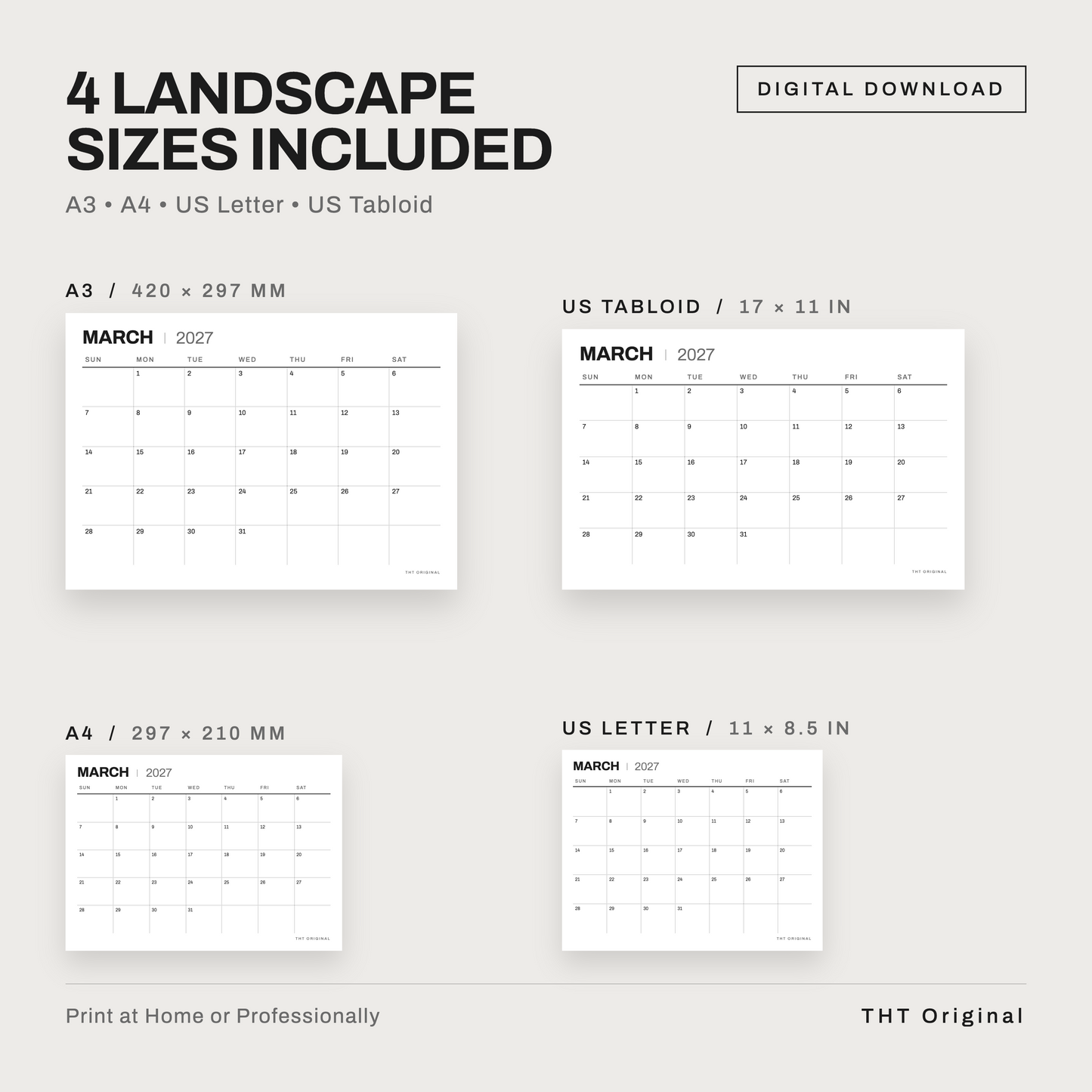 Modern Minimal 2027 Calendar Printable