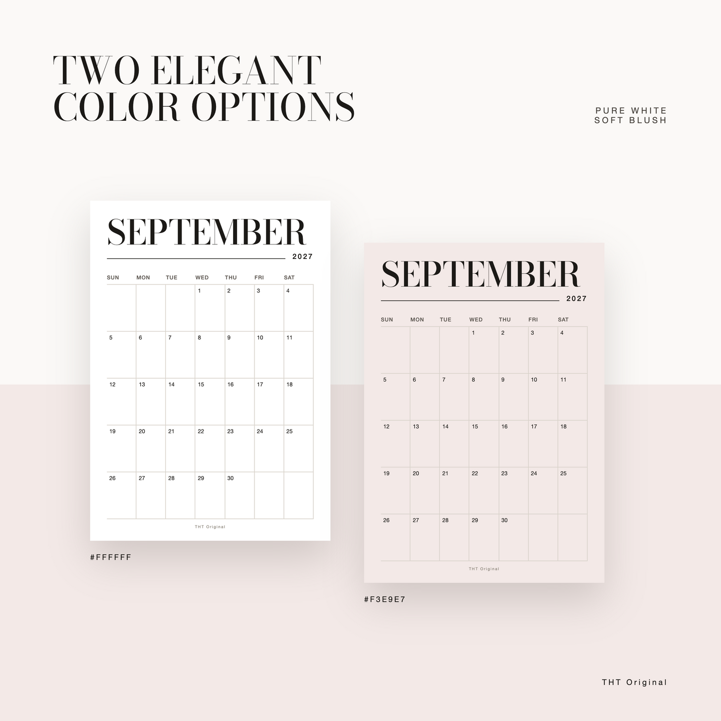 Elegant Serif 2027 Calendar Printable
