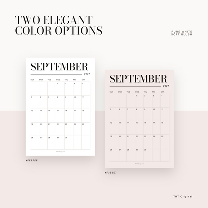 Elegant Serif 2027 Calendar Printable