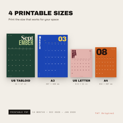 Bold Typography 2027 Printable Wall Calendar