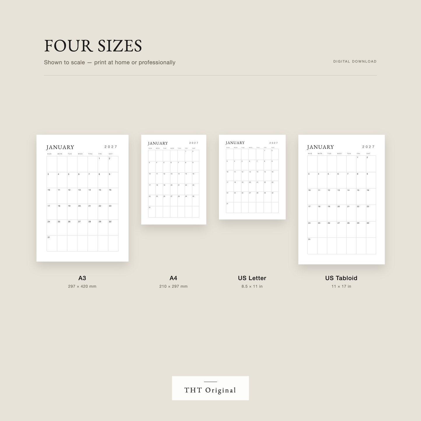 Classic Minimal Wall 2027 PrintableCalendar