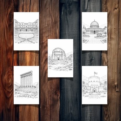 West Asia Landmarks Coloring Book – 20 Printable Pages for Adults & Kids | Digital Download PDF