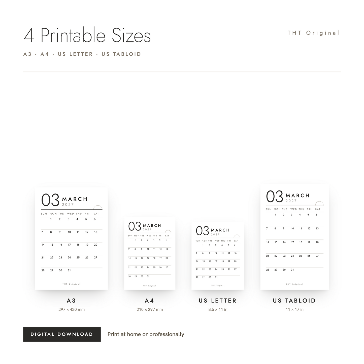 Scandinavian Minimal 2027 Calendar Printable Nordic Wall
