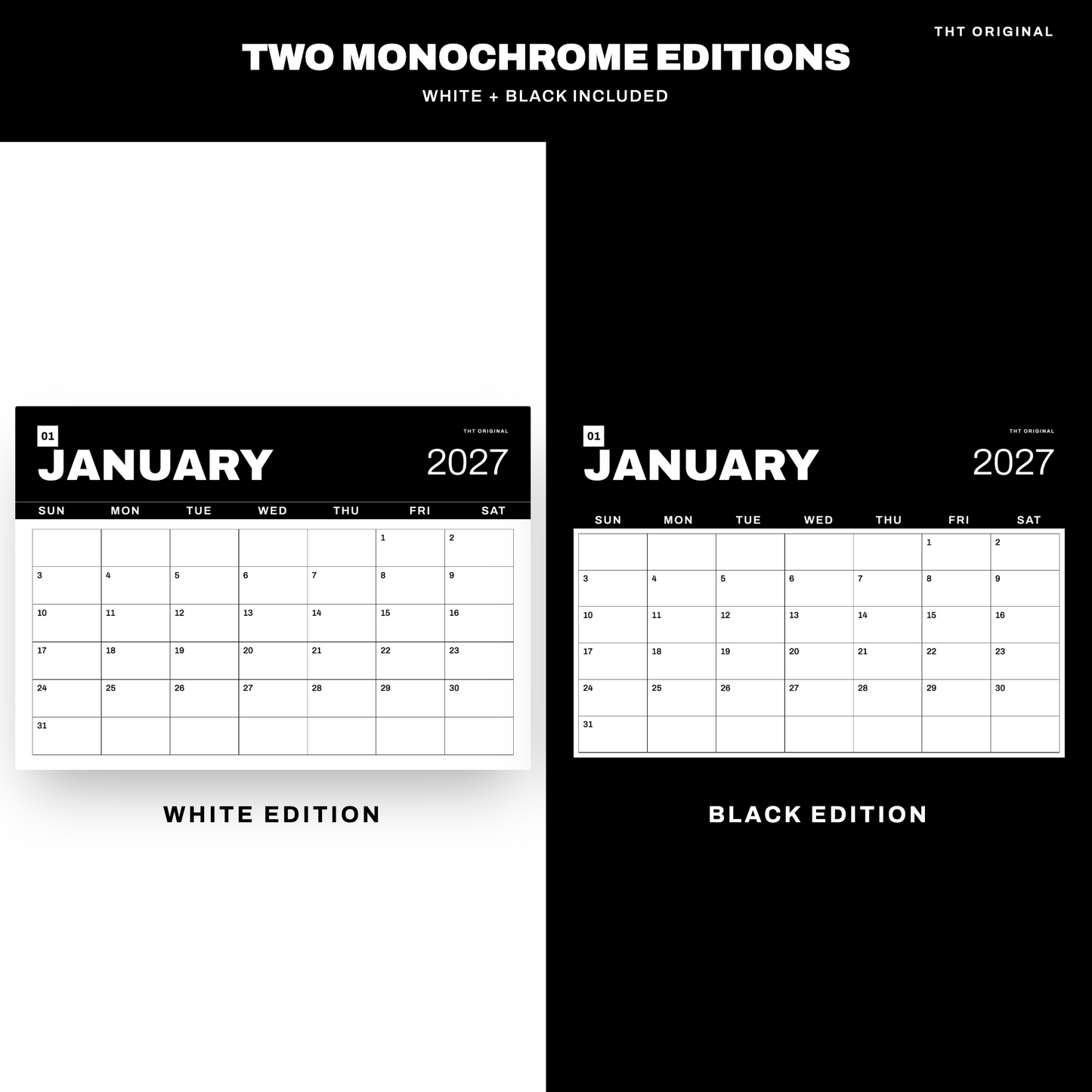 Black & White 2027 Calendar Printable