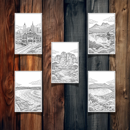 Australia & New Zealand Landmarks Coloring Book – 15 Printable Pages for Adults & Kids | Digital Download PDF