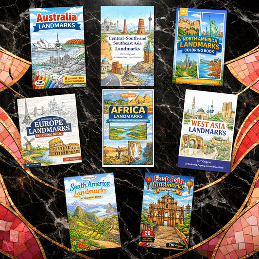 8 World Landmarks Coloring Book Bundle – 165 Printable Pages for Adults & Kids | Digital Download PDF