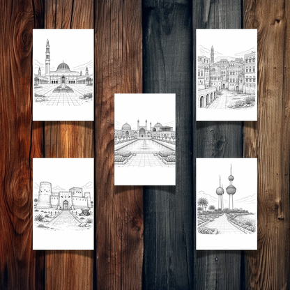 West Asia Landmarks Coloring Book – 20 Printable Pages for Adults & Kids | Digital Download PDF