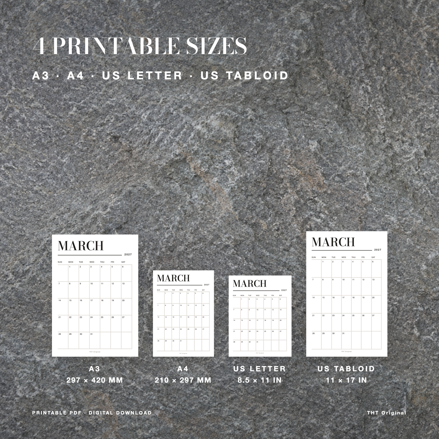 Elegant Serif 2027 Calendar Printable