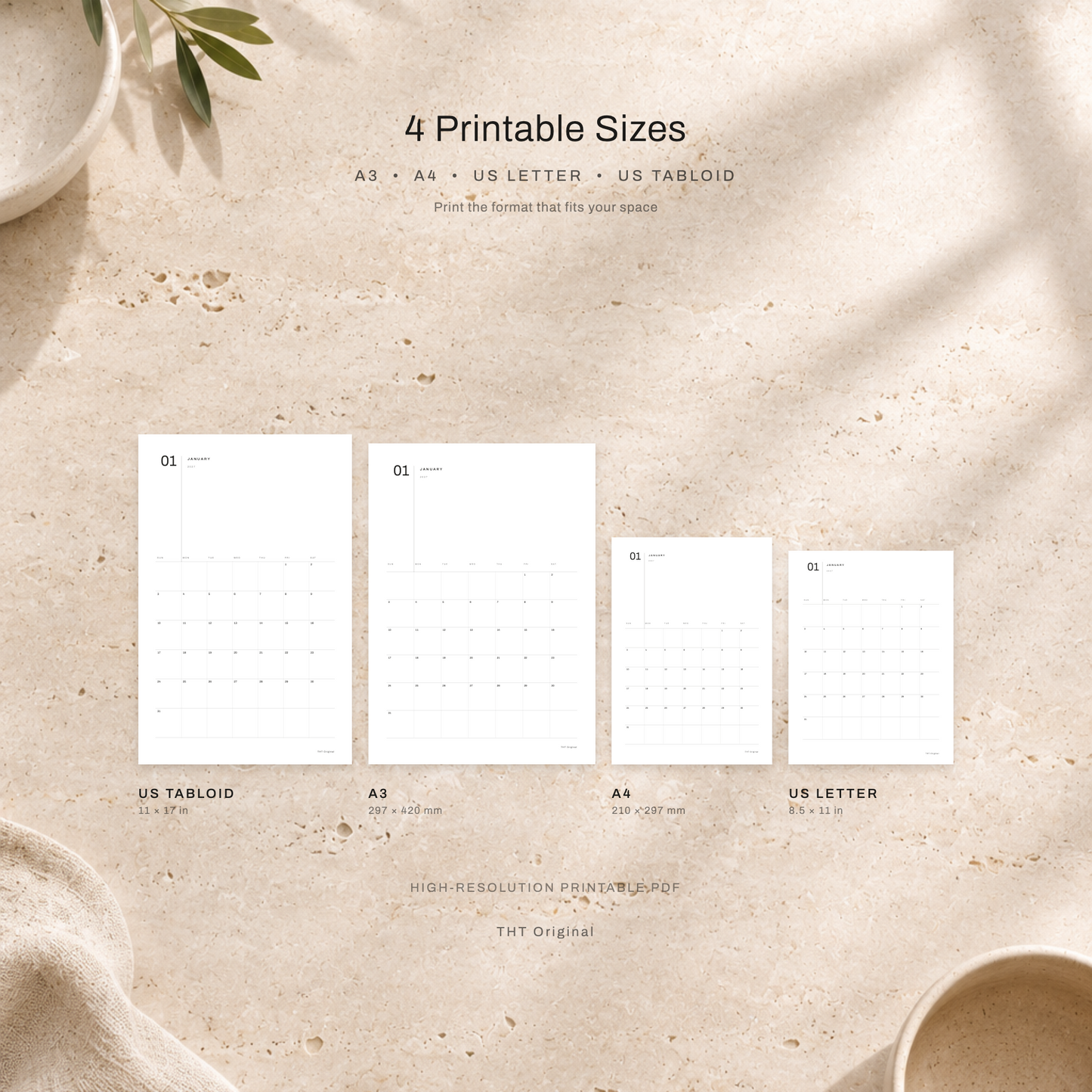 Japandi Minimal 2027 Printable Calendar
