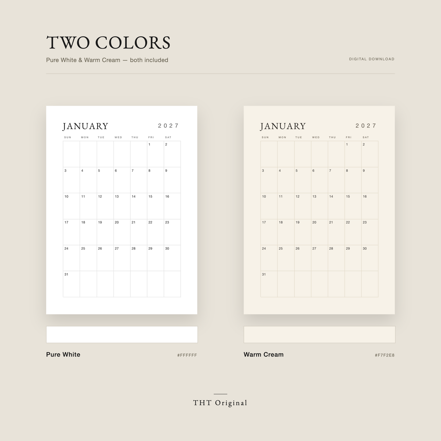 Classic Minimal Wall 2027 PrintableCalendar