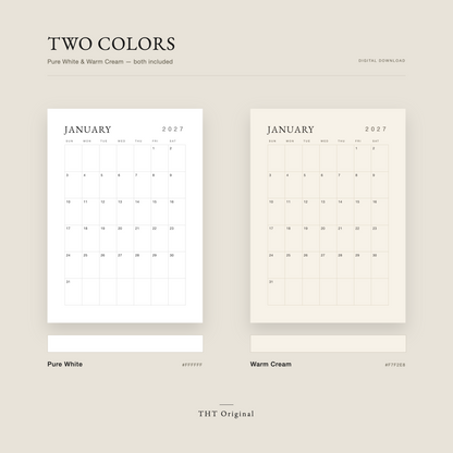 Classic Minimal Wall 2027 PrintableCalendar