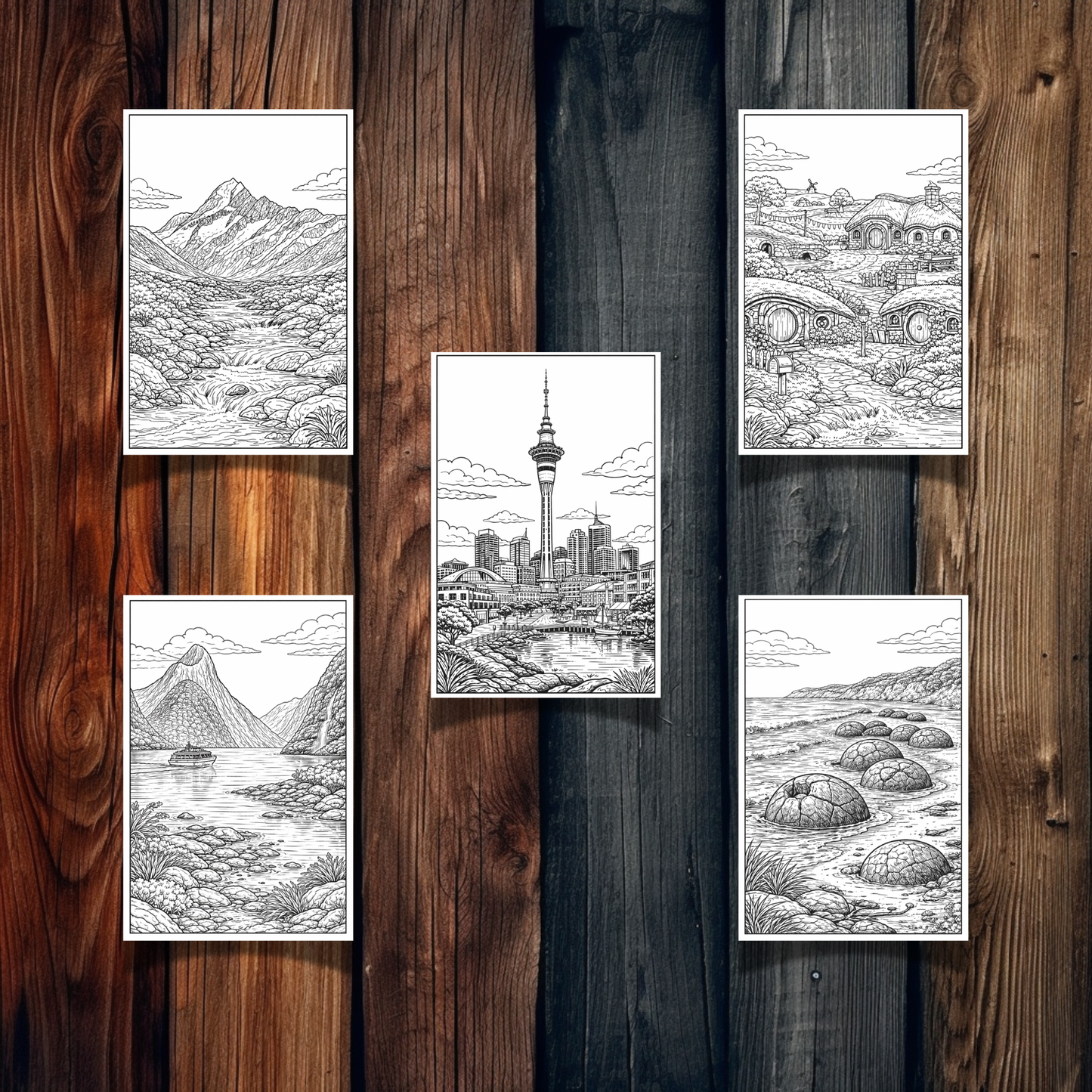 Australia & New Zealand Landmarks Coloring Book – 15 Printable Pages for Adults & Kids | Digital Download PDF