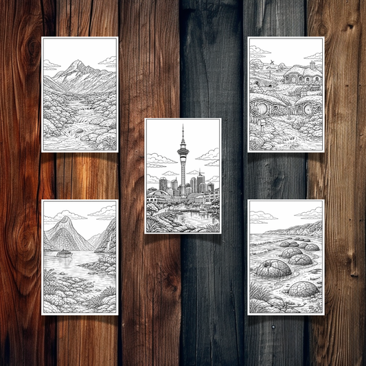 Australia & New Zealand Landmarks Coloring Book – 15 Printable Pages for Adults & Kids | Digital Download PDF