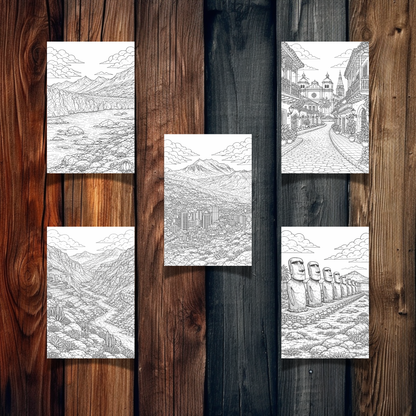 South America Landmarks Coloring Book – 20 Printable Pages for Adults & Kids | Digital Download PDF