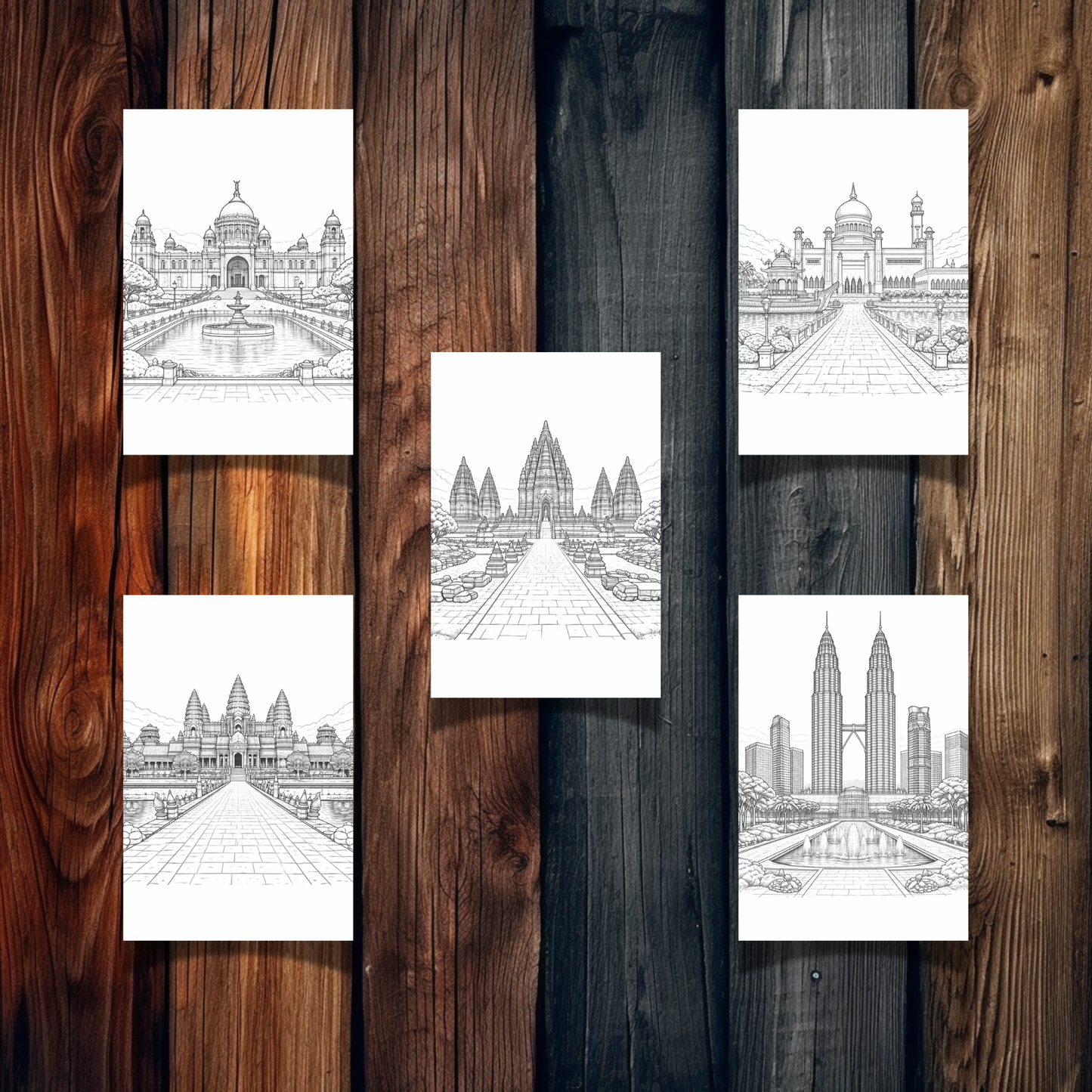 Central, South & Southeast Asia Landmarks Coloring Book – 30 Printable Pages | Digital Download PDF