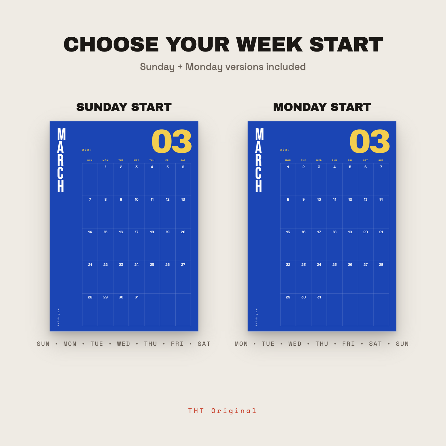 Bold Typography 2027 Printable Wall Calendar