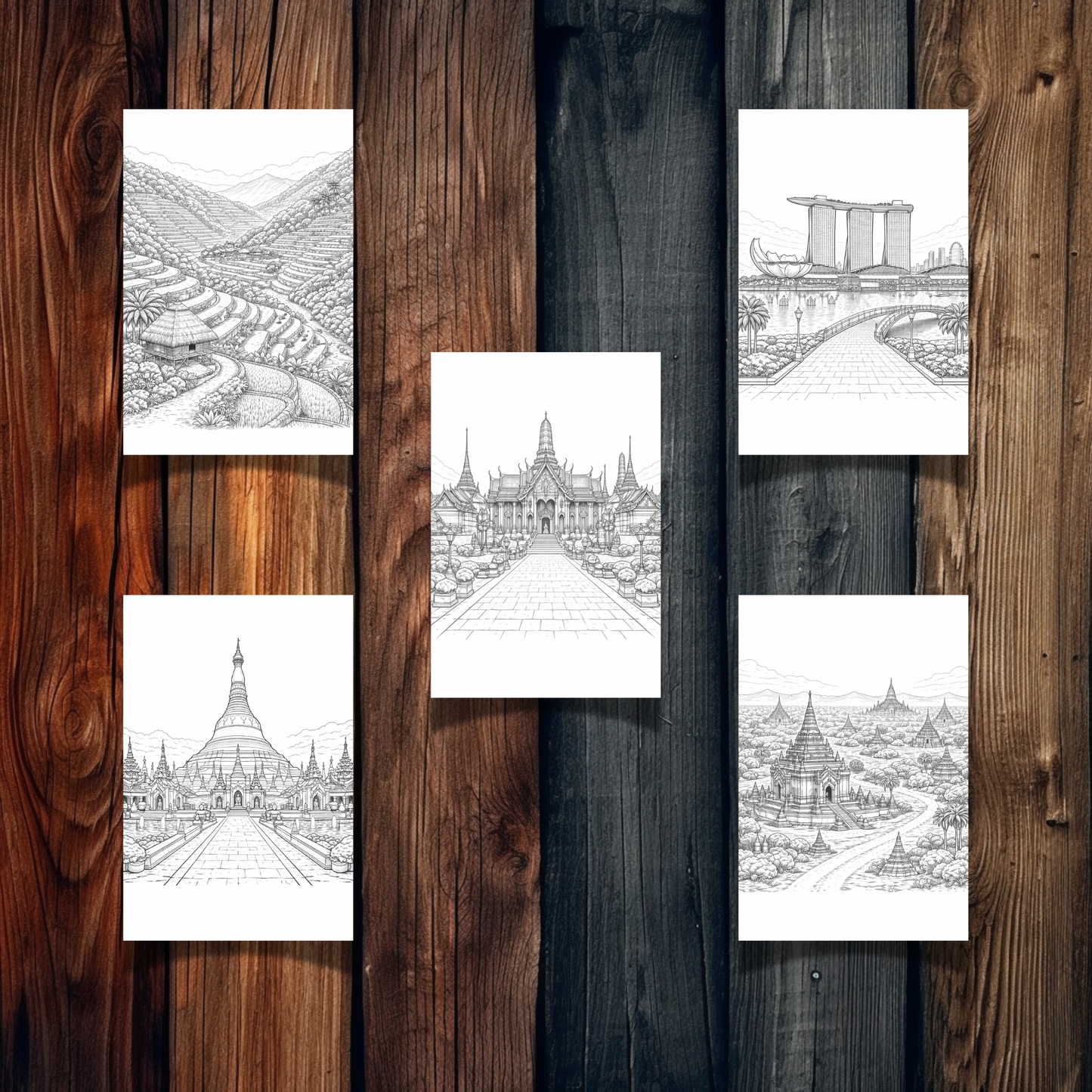 Central, South & Southeast Asia Landmarks Coloring Book – 30 Printable Pages | Digital Download PDF