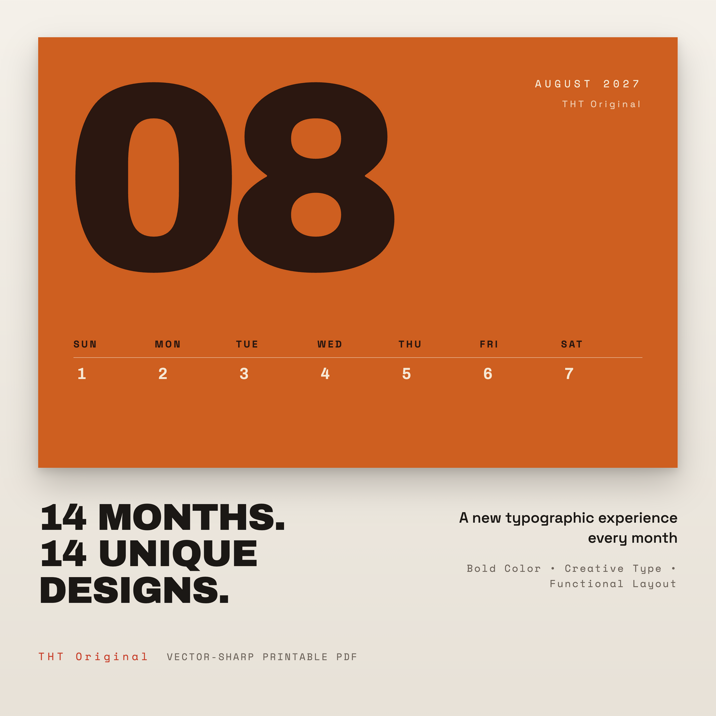 Bold Typography 2027 Printable Wall Calendar