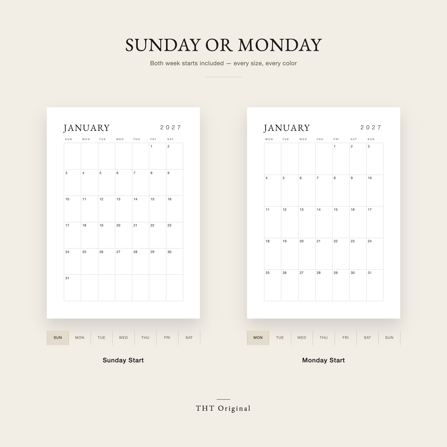 Classic Minimal Wall 2027 PrintableCalendar