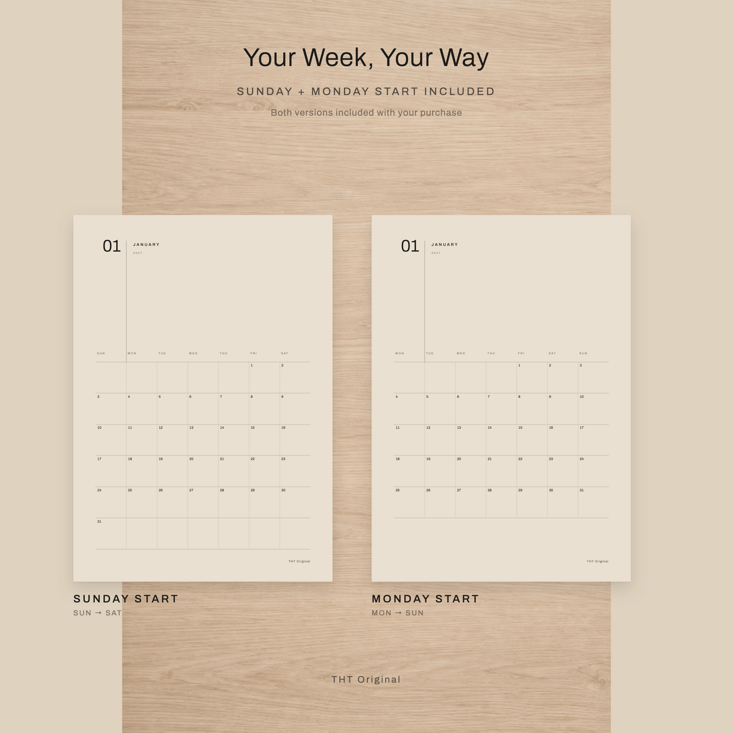 Japandi Minimal 2027 Printable Calendar